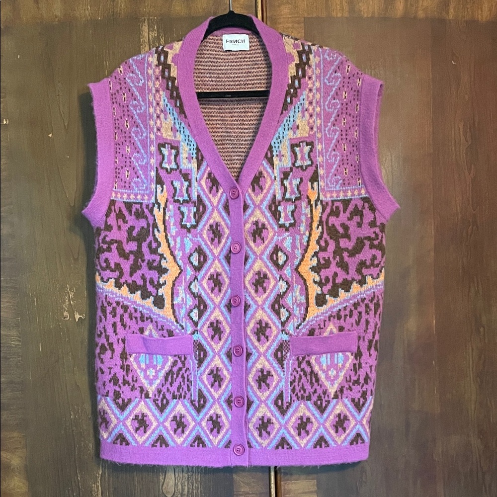 FRNCH sweater vest button front pastels